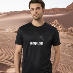 Black men’s t-shirt with centered geometric core design.