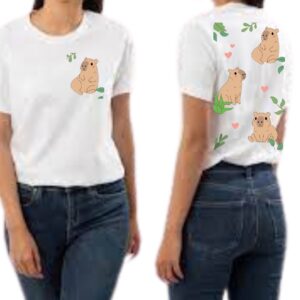 White Cute Cartoon Print T-Shirt for Women – Summer Casual Wear by Teesora