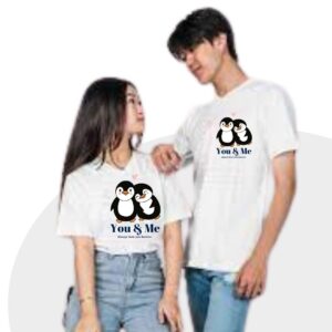 White Couple T-Shirts – "You and Me and Cute Penguin Pair" Summer Print | Teesora