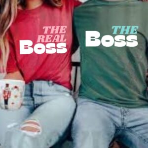 The Boss & The Real Boss” Couple T-Shirts – Green & Red Matching Summer Tees by Teesora