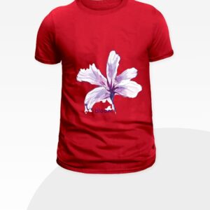 Red women’s t-shirt with flower design printed – breathable summer cotton tee with floral pattern