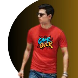 Red men’s t-shirt by Teesora with “Game Over” printed on the front – gamer-style summer tee with breathable fabric