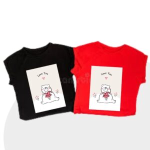 Share the love with our "Love Teddy" printed couple t-shirts — in a vibrant red for her and classic black for him. The perfect cute-and-comfy summer combo for couples who love to match.