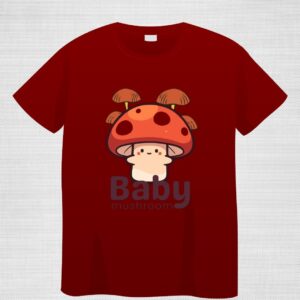 Mehroon women’s t-shirt with cute mushroom cartoon and “Baby” text printed – lightweight cotton summer tee