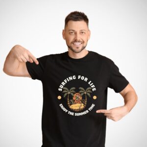 Black Teesora Surfing for Life Graphic T-Shirt – Summer-themed men's cotton t-shirt with surf print