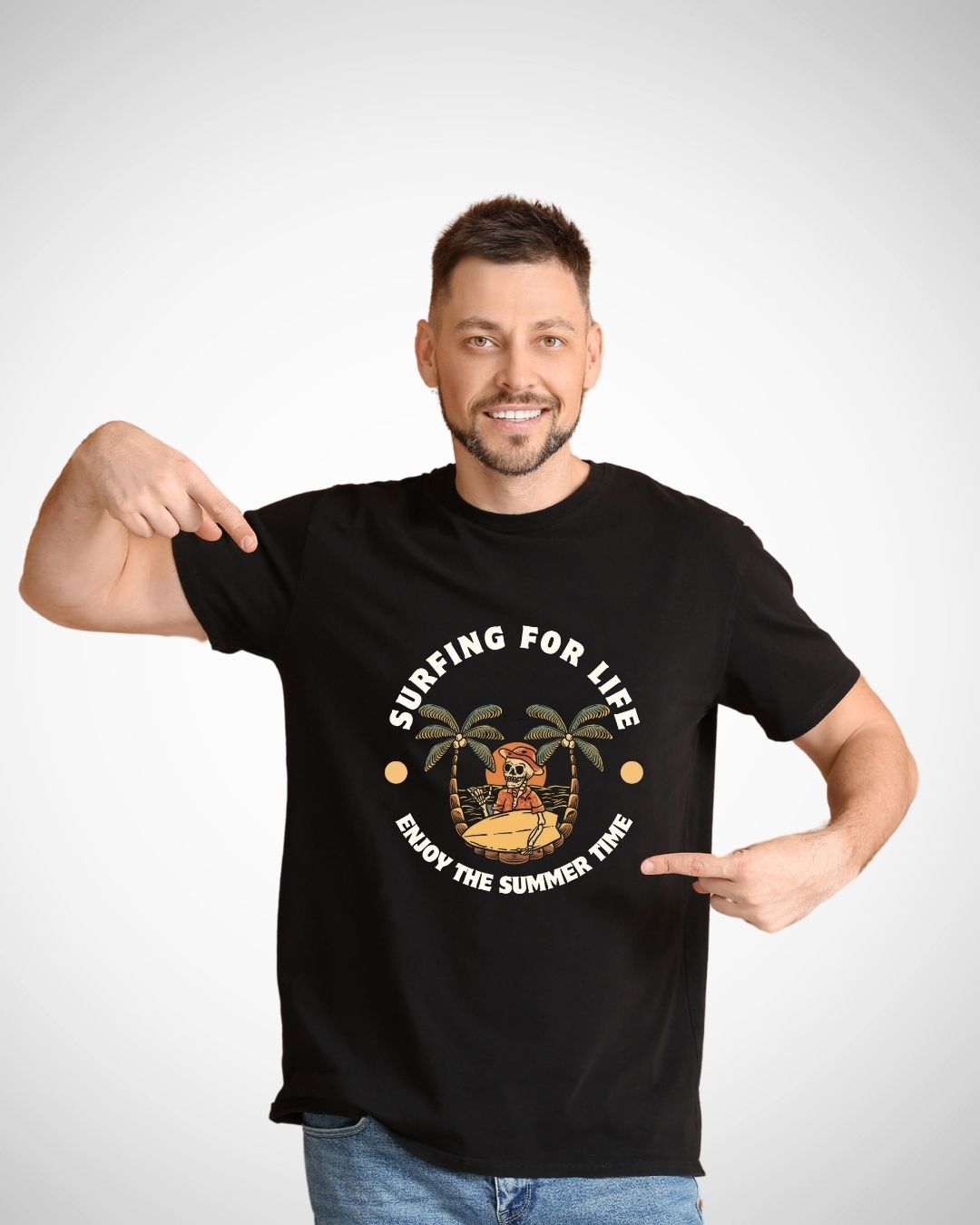 Black Teesora Surfing for Life Graphic T-Shirt – Summer-themed men's cotton t-shirt with surf print